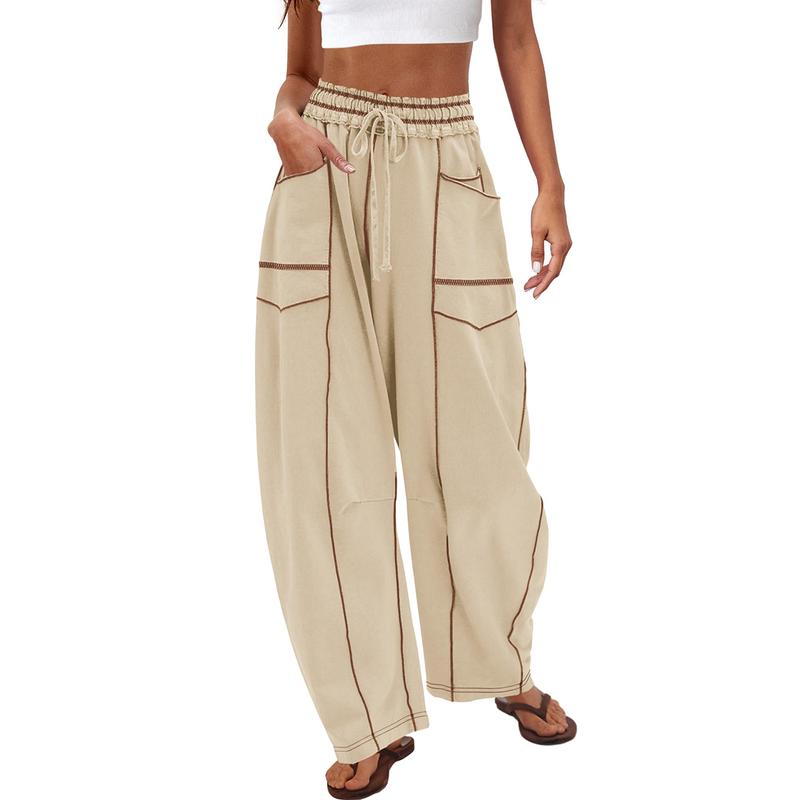 UANEO Womens Baggy Barrel Pants Wide Leg Lounge Drawstring Sweatpants with Pockets #Tiktokshopbacktoschool