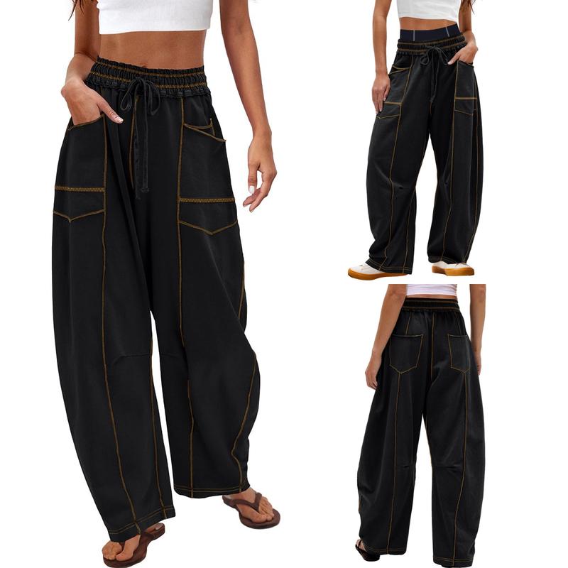 UANEO Womens Baggy Barrel Pants Wide Leg Lounge Drawstring Sweatpants with Pockets #Tiktokshopbacktoschool