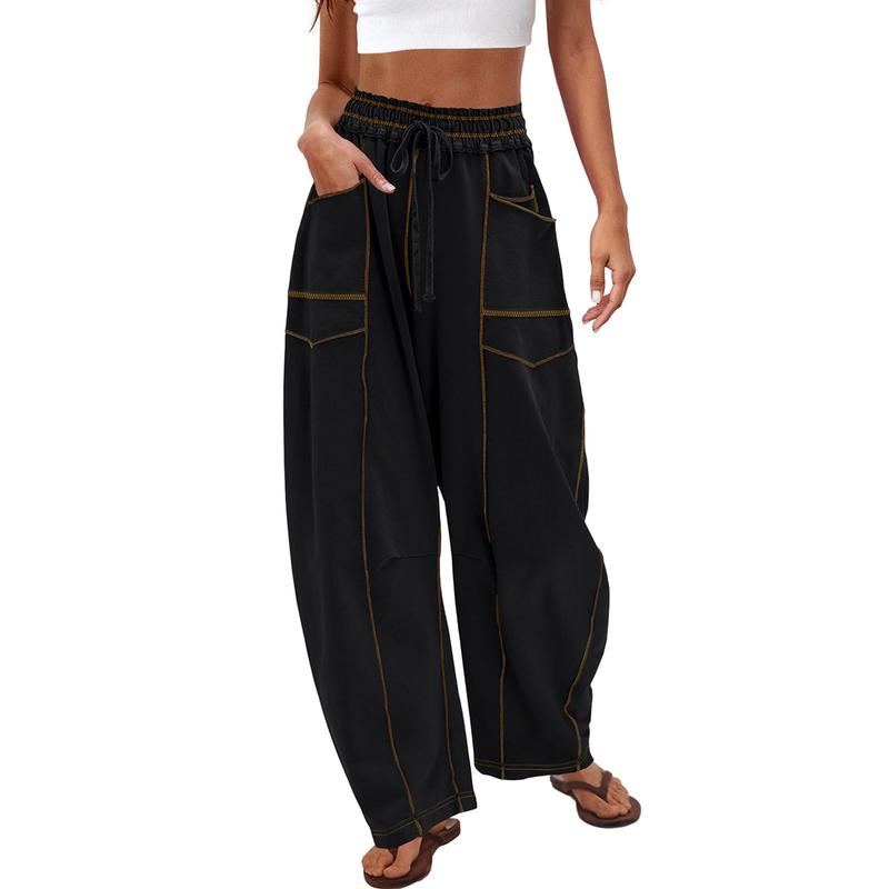 UANEO Womens Baggy Barrel Pants Wide Leg Lounge Drawstring Sweatpants with Pockets #Tiktokshopbacktoschool
